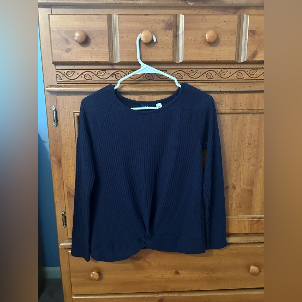 Navy blue, waffle knit, long sleeve top